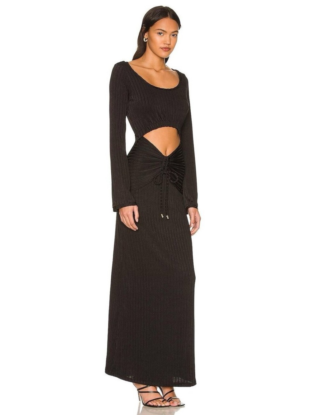 Free People One and Only Black Ruched Cutout Detail Maxi Dress